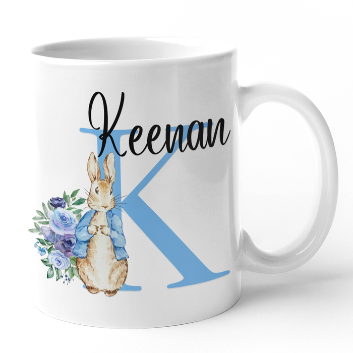 Blue Floral Bunny Initial & Name