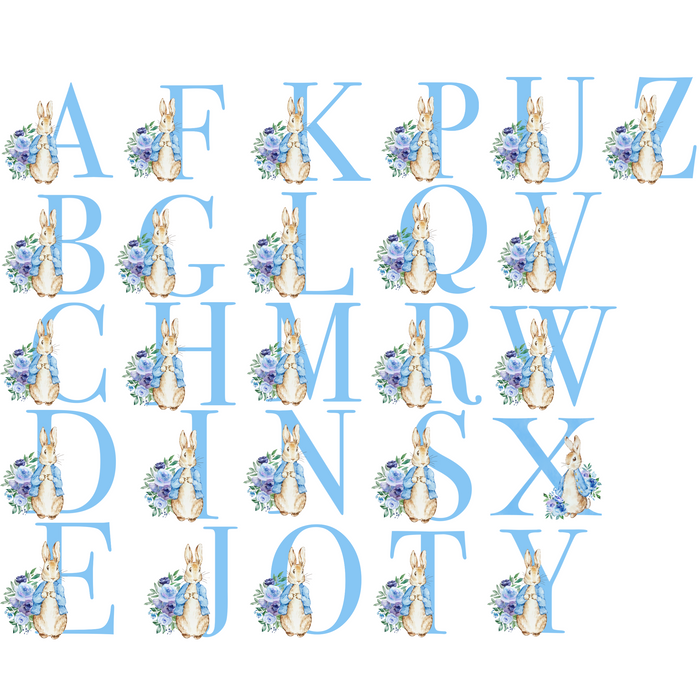 Blue Floral Bunny Name & Initial