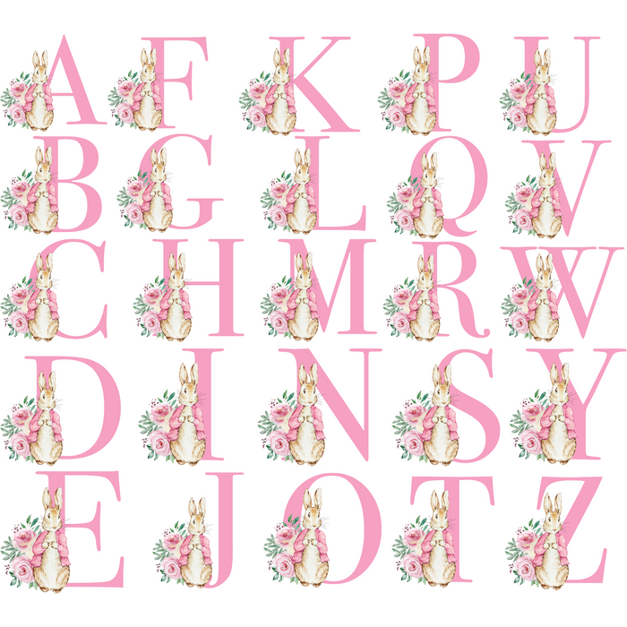Pink Floral Bunny Name & Initial