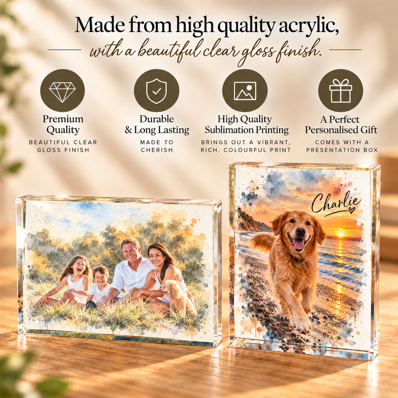 Personalised Watercolour Acrylic Large Photo Block