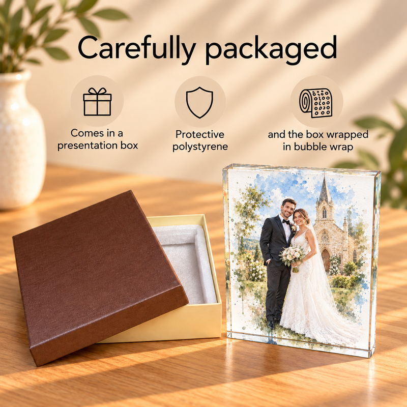 Personalised Watercolour Acrylic Large Photo Block