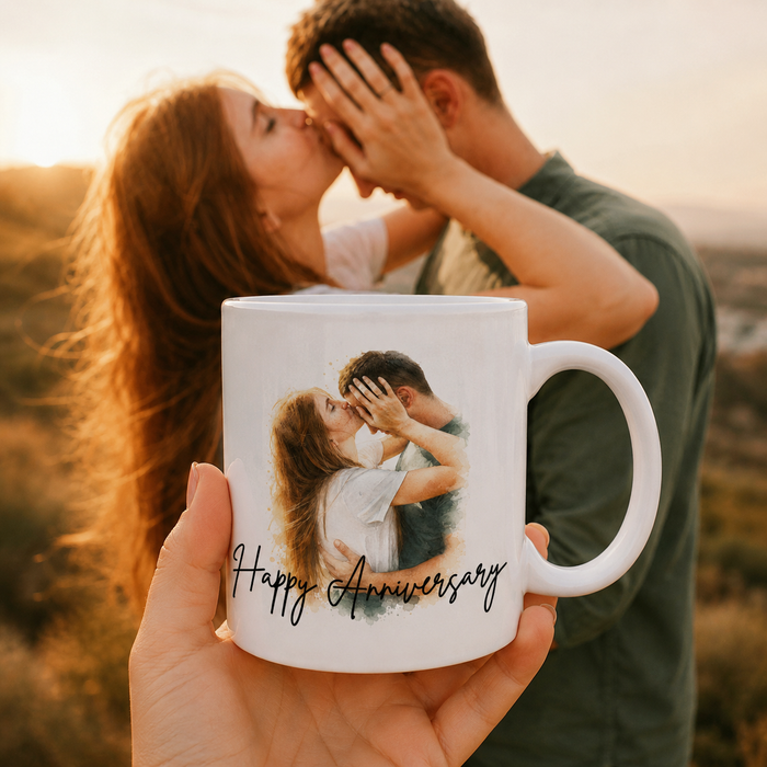 Personalised Watercolour Effect Photo Mug With Text