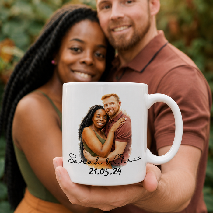 Personalised Watercolour Effect Photo Mug With Text