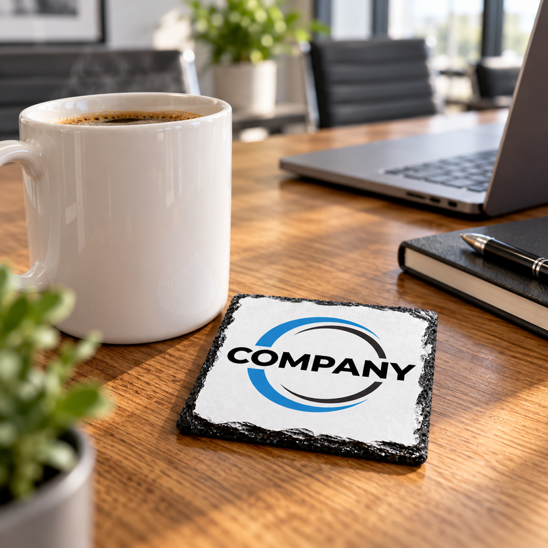 Upload Company Logo Rock Slate Coaster