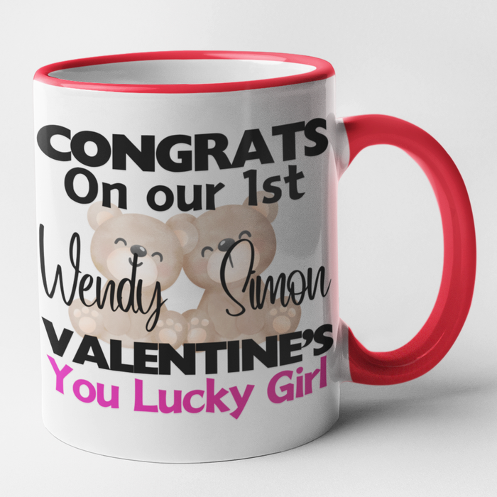(Add Names) Congrats On Our 1st Valentines Mug Set