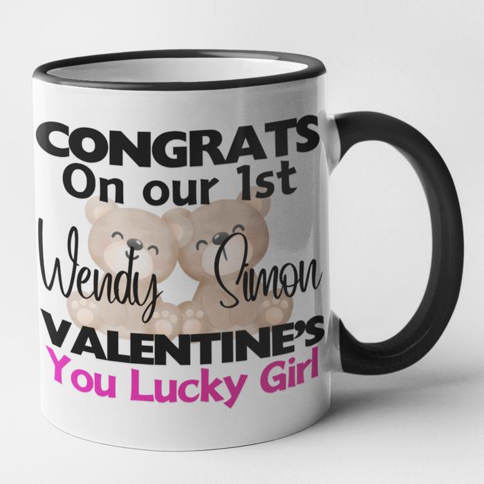 (Add Names) Congrats On Our 1st Valentines Mug Set