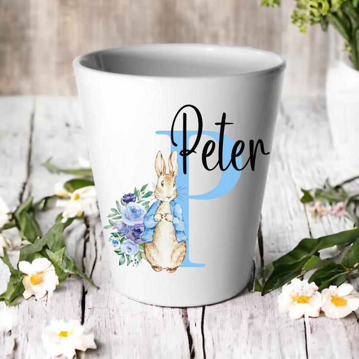 Blue Floral Bunny Initial & Name