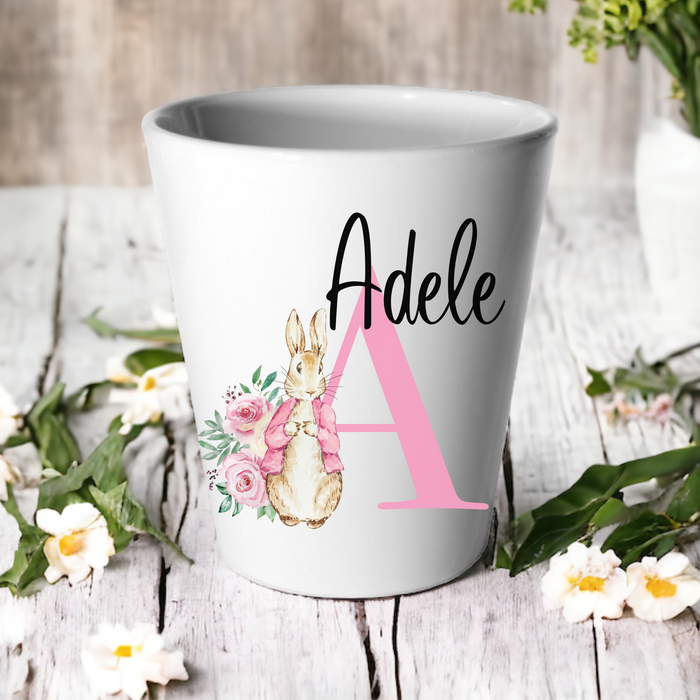Pink Floral Bunny Initial & Name