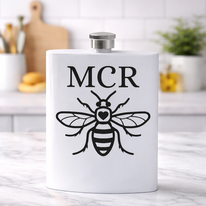 Manchester Bee Hip Flask MCR Bee