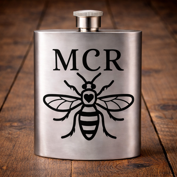 Manchester Bee Hip Flask MCR Bee