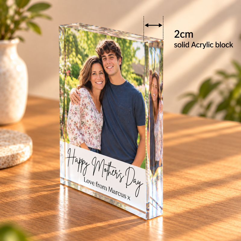 Personalised Acrylic Large Photo Block With Text