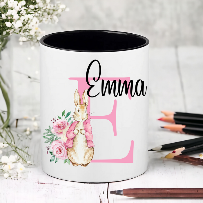 Pink Floral Bunny Initial & Name
