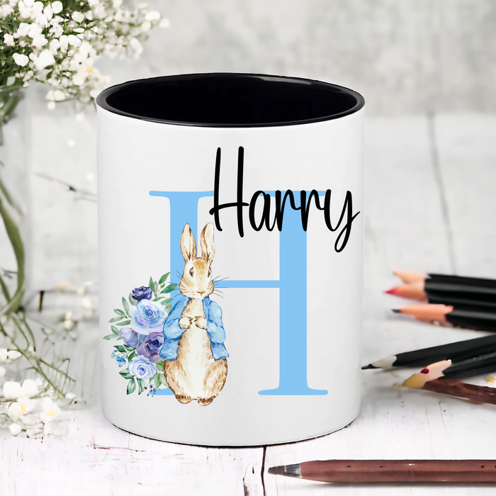 Blue Floral Bunny Initial & Name