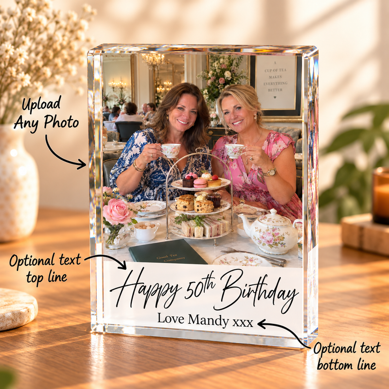 Personalised Acrylic Large Photo Block With Text
