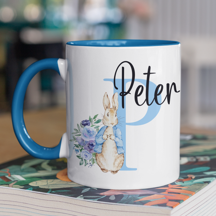 Blue Floral Bunny Initial & Name