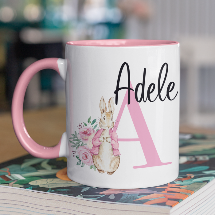 Pink Floral Bunny Initial & Name