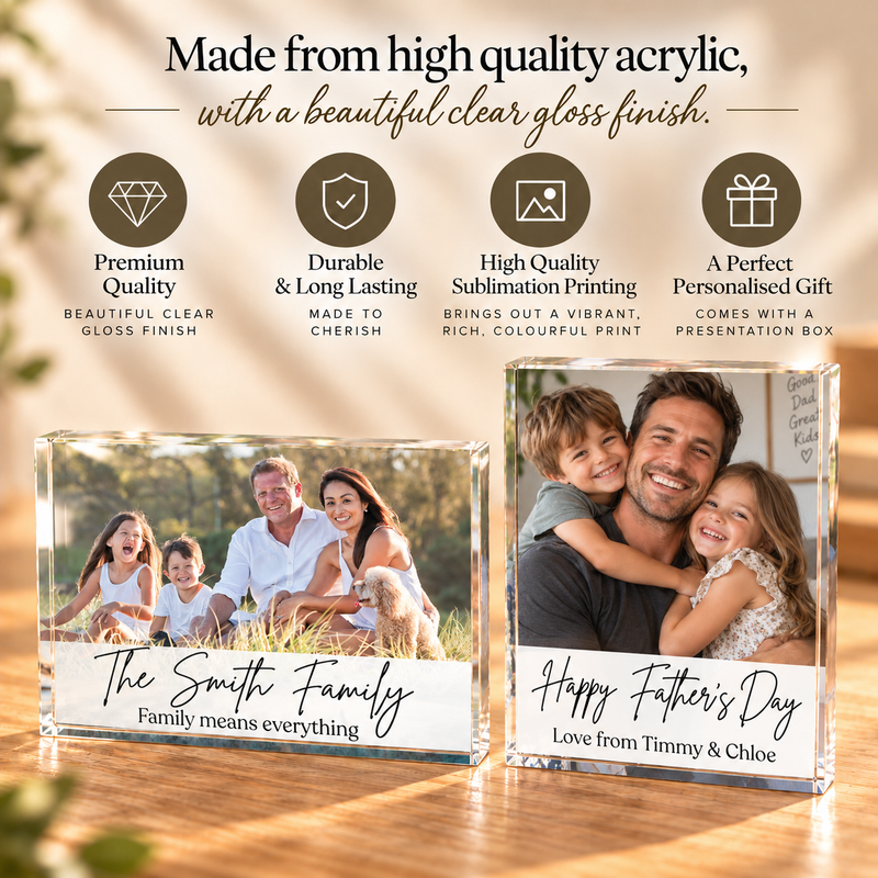 Personalised Acrylic Large Photo Block With Text
