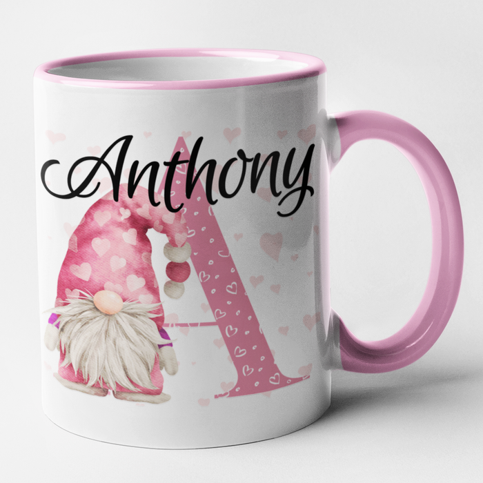 Pink Heart Gonk Valentines Anniversary Mug Set (Add Names)