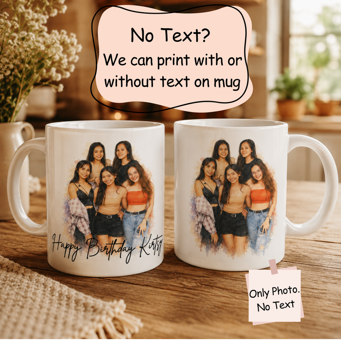 Personalised Watercolour Effect Photo Mug With Text