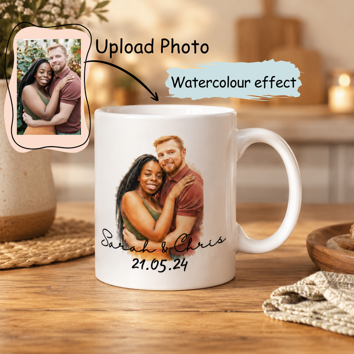 Personalised Watercolour Effect Photo Mug With Text