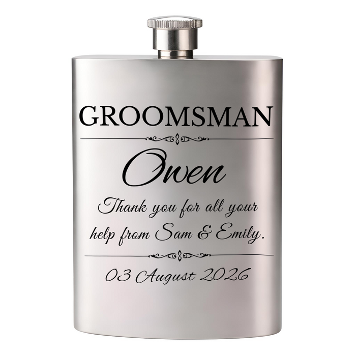 Personalised Wedding Message Hip Flask