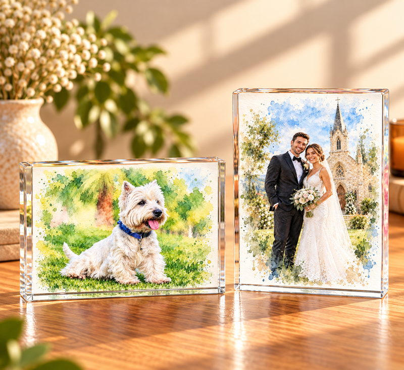 Personalised Watercolour Acrylic Large Photo Block