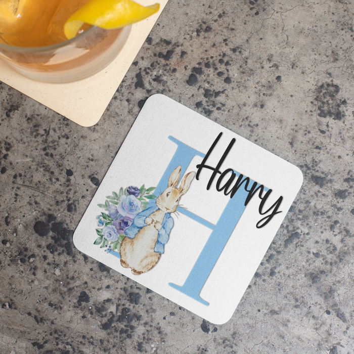 Blue Floral Bunny Name & Initial