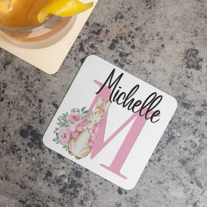 Pink Floral Bunny Name & Initial